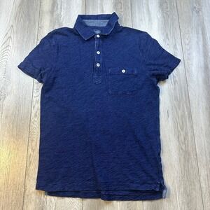 Wallace & Barnes Polo Shirt Mens Small Indigo Blue Pocket Cotton Preppy Slim